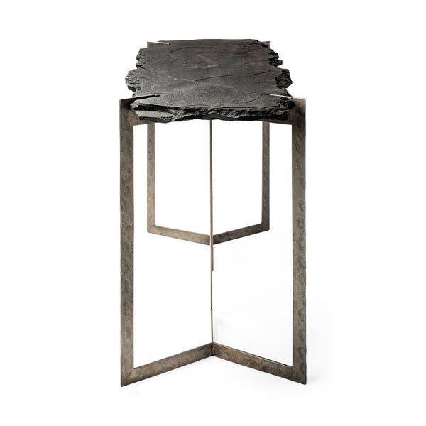 Mercana Shale Console Table – Luxurious Live-Edge Stone Design with Sturdy Double-Pedestal Base for Modern Spaces 69050-AB