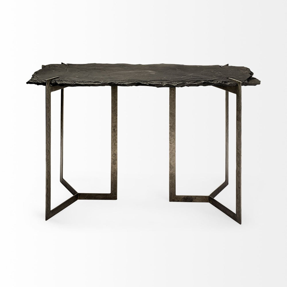Mercana Shale Console Table – Luxurious Live-Edge Stone Design with Sturdy Double-Pedestal Base for Modern Spaces 69050-AB