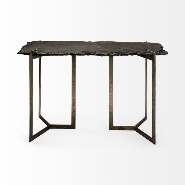 Mercana Shale Console Table – Luxurious Live-Edge Stone Design with Sturdy Double-Pedestal Base for Modern Spaces 69050-AB