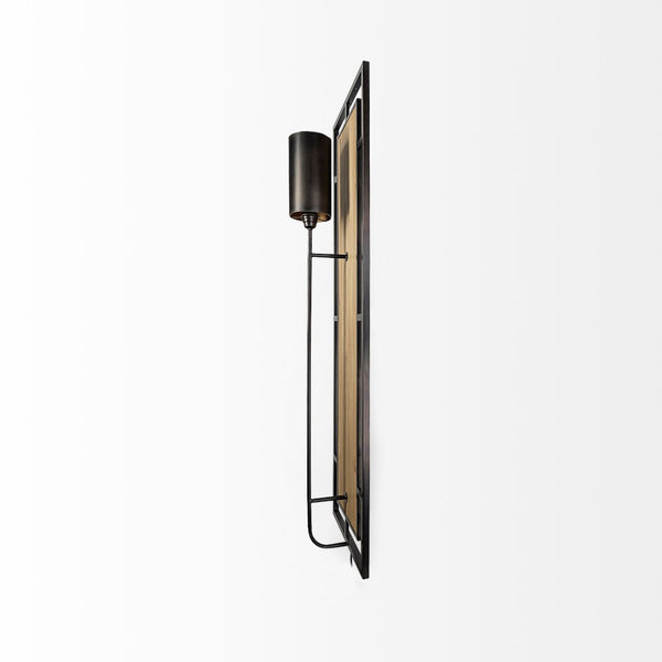 Mercana Cleo Modern Industrial Wall Sconce – Stylish Rectangular Design with Wood and Metal Elegance 68988