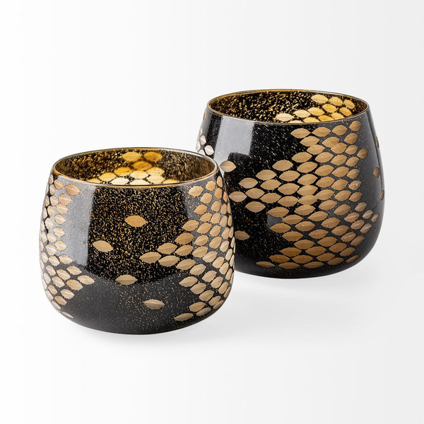 Mercana Mojave Glass Vase: Artful Modern Accent with Unique Metallic Detailing for Stylish Interiors Black/Gold Glass | 8H 69037