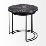 Mercana Chakra 19.7" Set of Two Round Dark Wood Top Black Frame Accent Tables 68987