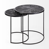 Mercana Chakra 19.7" Set of Two Round Dark Wood Top Black Frame Accent Tables 68987