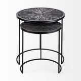 Mercana Chakra 19.7" Set of Two Round Dark Wood Top Black Frame Accent Tables 68987