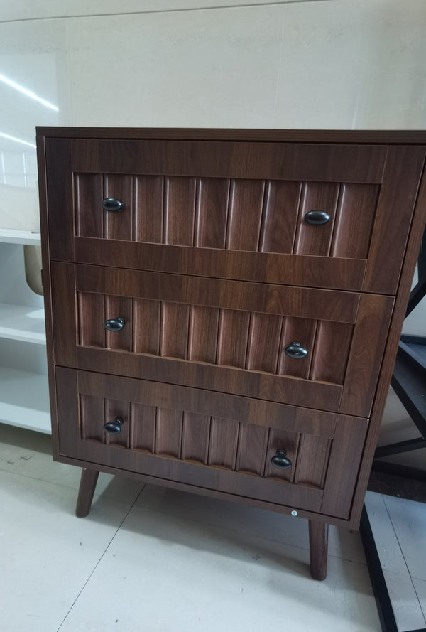 English Elm 3 Drawer Walnut Chest with Grooved Fronts Compact Modern Storage for Any Room W1706P465288