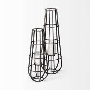 Mercana Bella Cylindrical Cage Lantern - Modern Candle Holder for Stylish Ambiance in Home Decor Spaces Black Metal | 30H 68979
