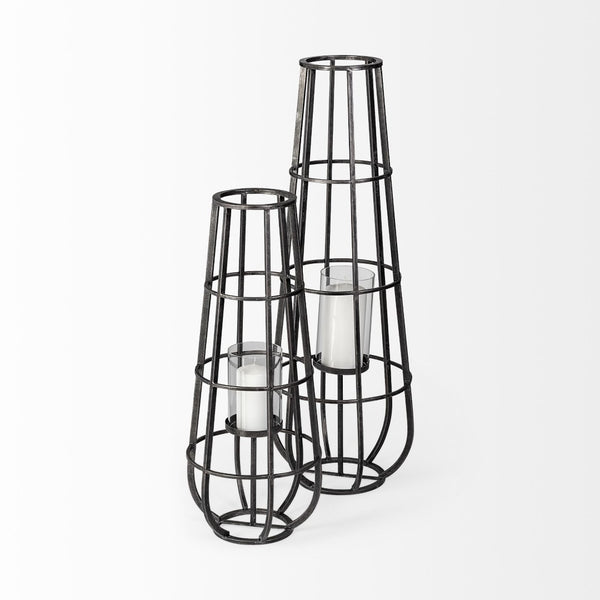Mercana Bella Cylindrical Cage Lantern - Modern Candle Holder for Stylish Ambiance in Home Decor Spaces Black Metal | 40H 68980