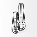 Mercana Bella Large Black Metal Cylindrical Cage Candle Holder Lantern  68980