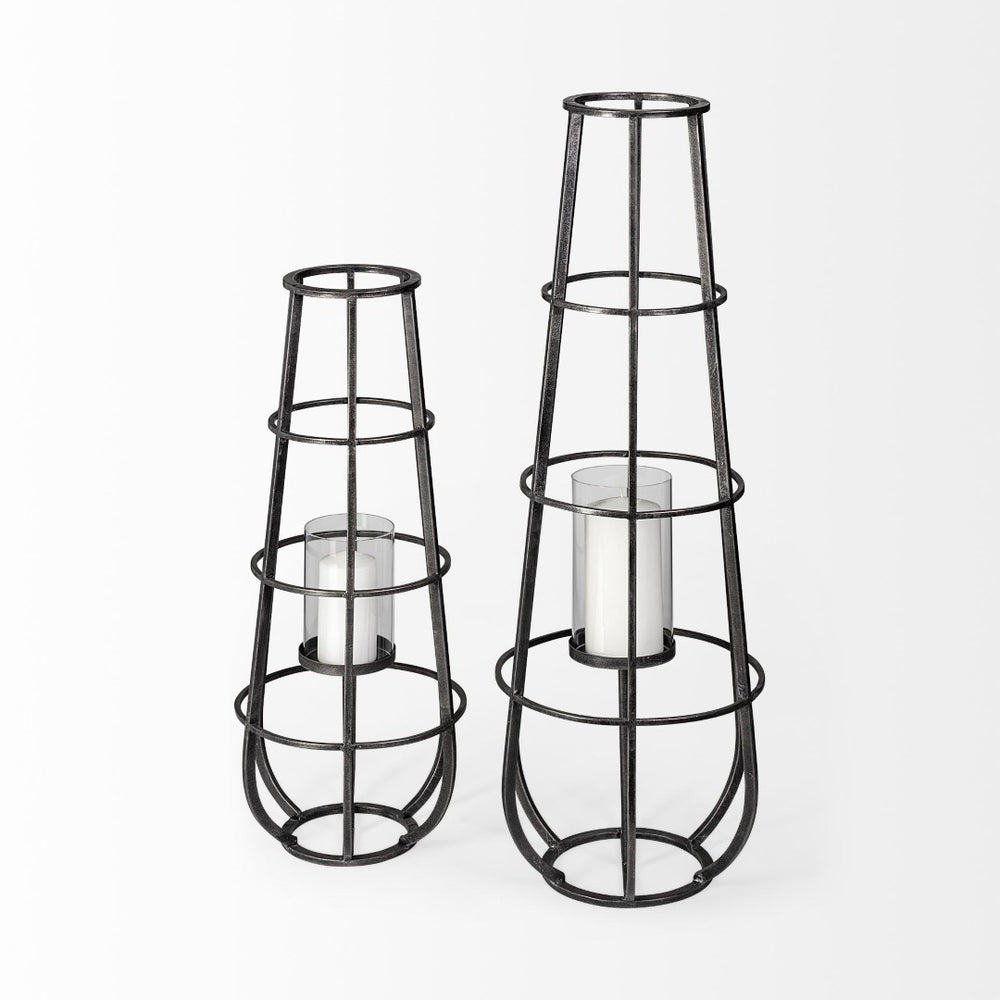 Mercana Bella Cylindrical Cage Lantern - Modern Candle Holder for Stylish Ambiance in Home Decor Spaces Black Metal | 30H 68979