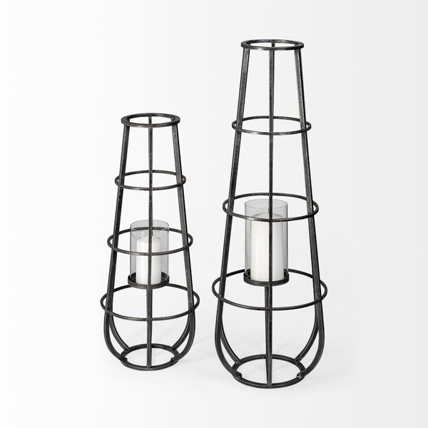 Mercana Bella Cylindrical Cage Lantern - Modern Candle Holder for Stylish Ambiance in Home Decor Spaces Black Metal | 40H 68980