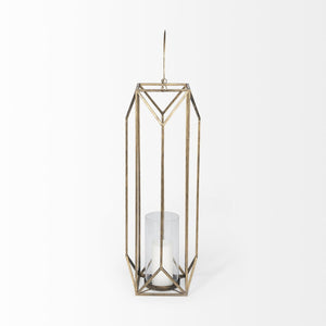 Mercana Ivy Elegant Geometric Metal Lantern - Sculptural Candle Holder for Ambient Home Lighting Decor Gold Metal | 36H 68976