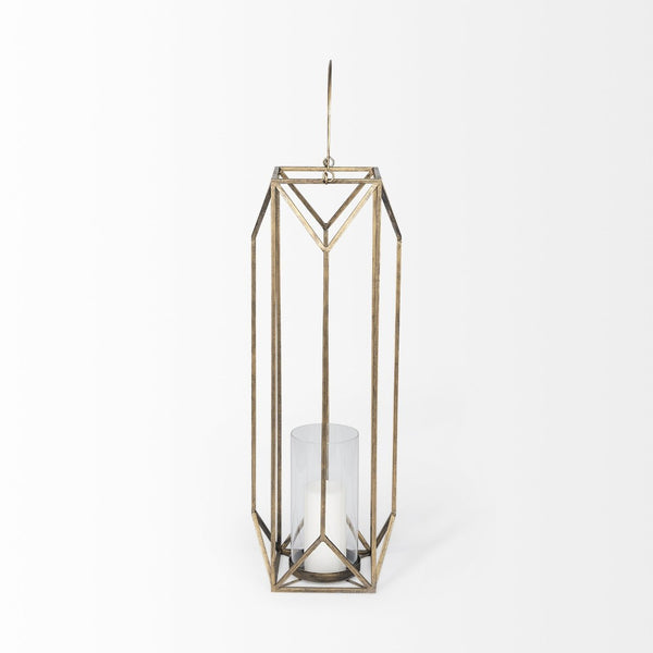 Mercana Ivy Elegant Geometric Metal Lantern - Sculptural Candle Holder for Ambient Home Lighting Decor Gold Metal | 36H 68976