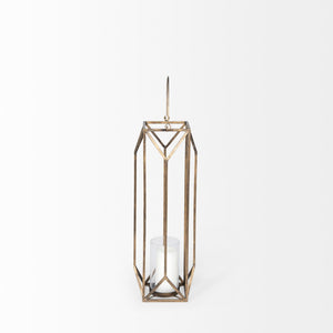 Mercana Ivy Elegant Geometric Metal Lantern - Sculptural Candle Holder for Ambient Home Lighting Decor Gold Metal | 30H 68975