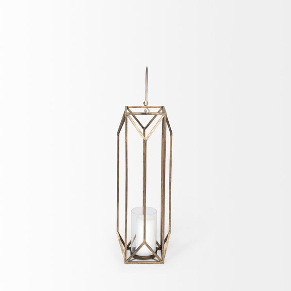 Mercana Ivy Elegant Geometric Metal Lantern - Sculptural Candle Holder for Ambient Home Lighting Decor Gold Metal | 30H 68975
