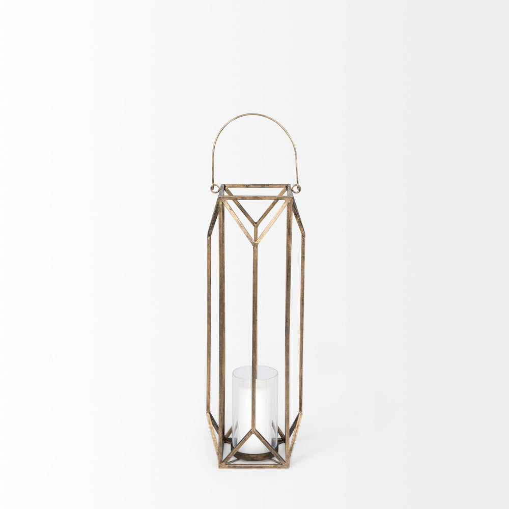 Mercana Ivy Elegant Geometric Metal Lantern - Sculptural Candle Holder for Ambient Home Lighting Decor Gold Metal | 30H 68975