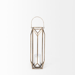 Mercana Ivy Elegant Geometric Metal Lantern - Sculptural Candle Holder for Ambient Home Lighting Decor Gold Metal | 30H 68975
