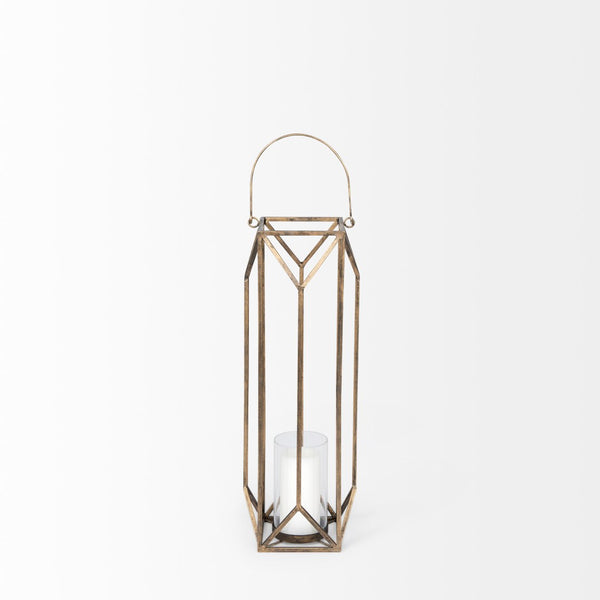 Mercana Ivy Elegant Geometric Metal Lantern - Sculptural Candle Holder for Ambient Home Lighting Decor Gold Metal | 30H 68975