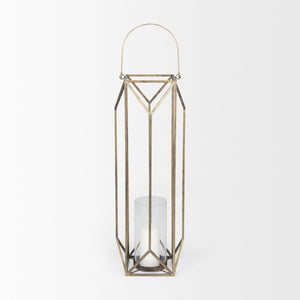 Mercana Ivy Elegant Geometric Metal Lantern - Sculptural Candle Holder for Ambient Home Lighting Decor Gold Metal | 36H 68976