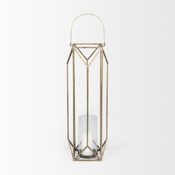 Mercana Ivy Elegant Geometric Metal Lantern - Sculptural Candle Holder for Ambient Home Lighting Decor Gold Metal | 36H 68976