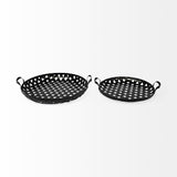 Mercana Lito (Set of 2) Black Woven Metal Round Serving Trays 68951