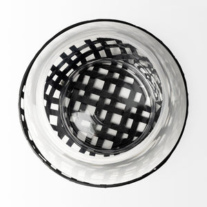 Mercana Reena Small Woven Metal Base Candle Holder with Hurricane Glass for Stylish Home Décor Lighting Black Metal | 8H 68937