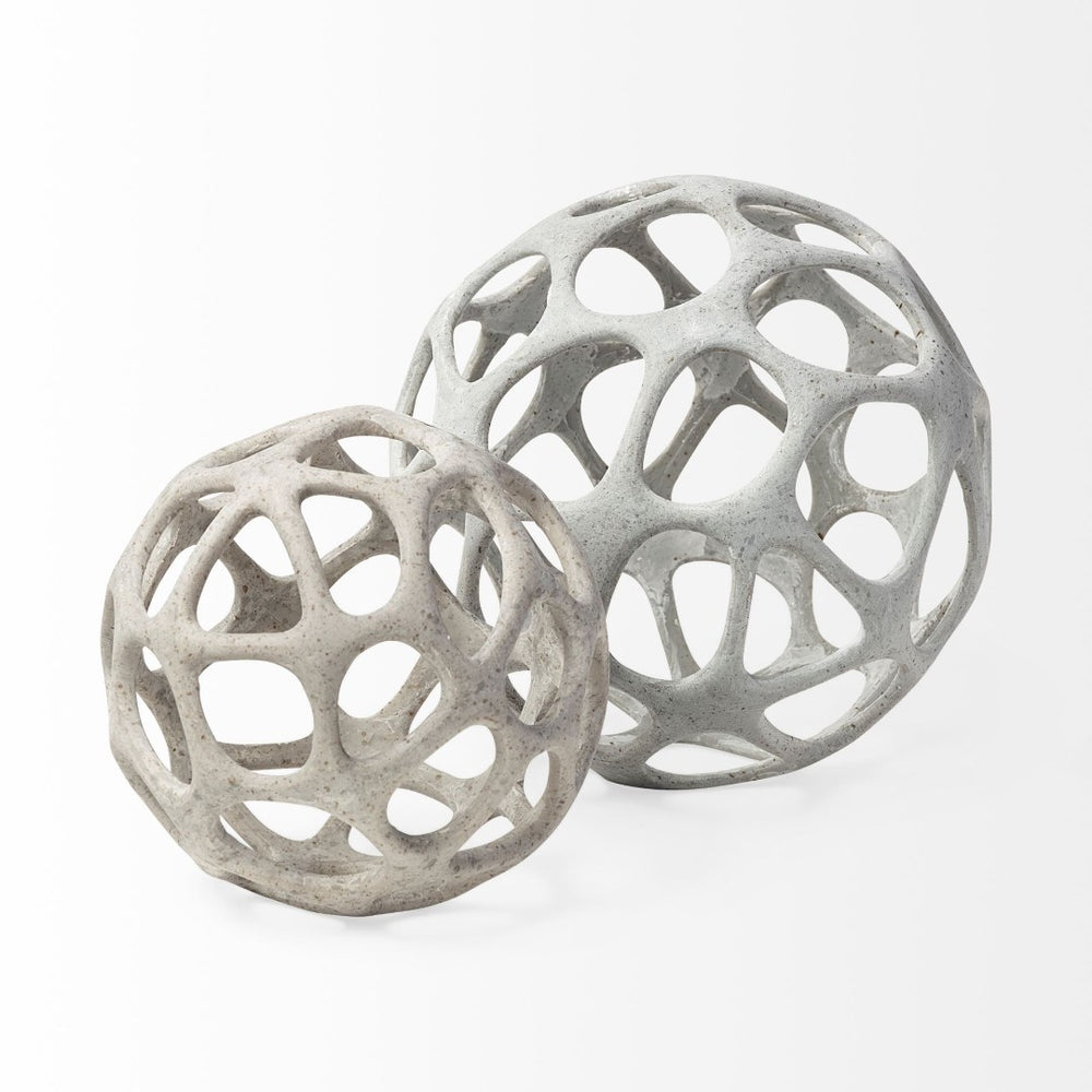 Mercana Spiro 6L x 6W Decorative Orb - Rustic Off-White Hollow Accent for Modern Coastal Interiors Off-White Resin | 6H 68932