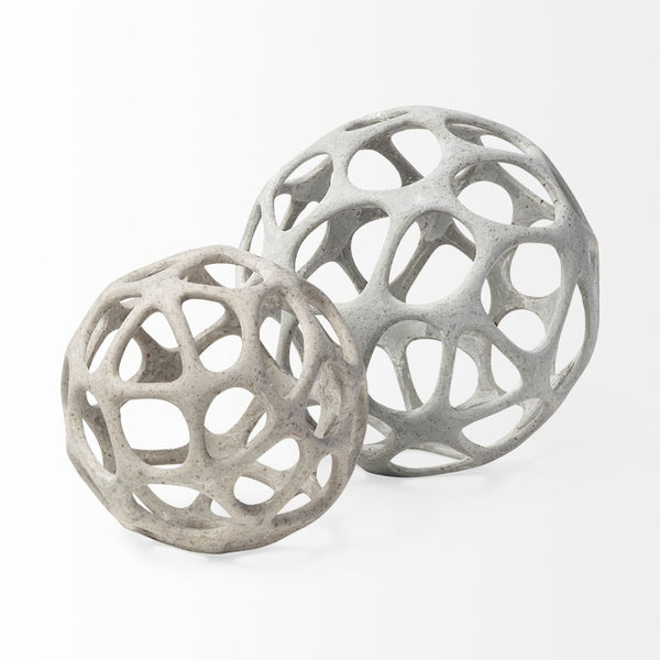 Mercana Spiro 6L x 6W Decorative Orb - Rustic Off-White Hollow Accent for Modern Coastal Interiors Off-White Resin | 7H 68933