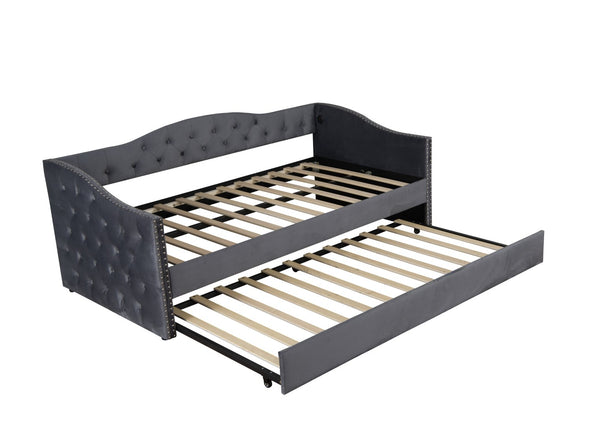 English Elm Twin Size Upholstered Daybed With Trundle & Usb Charging – Stylish Velvet Frame For Space-Saving Comfort W1670S00024-GIGA