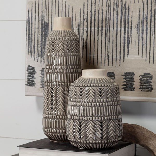 Mercana Riker Sculptural Ceramic Vase with Geometric Glaze – Perfect for Modern and Boho Decor Styles 68612