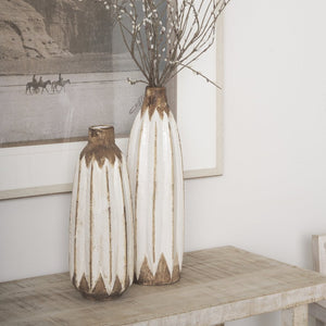 Mercana Sisko Rustic Elegance Sculptural Ceramic Vase with Intricate Spindle Design for Stylish Décor Brown/White Ceramic | 18H 68614