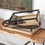 Mercana Ross Set of 2 Natural Wood W/ Black Metal Nesting Trays 68647