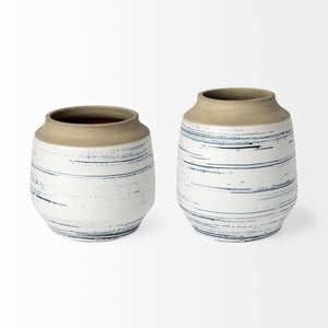 Mercana Sonnett Coastal-Inspired Ceramic Vase with Hand-Detailing for Modern Home Decor and Vignettes White/Blue Ceramic | 10H 69042