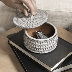 Mercana Azul Decorative Ceramic Box – Artisan Textured Accent for Modern Interiors, Ideal for Stylish Storage Gray Ceramic | 4.9W 68913