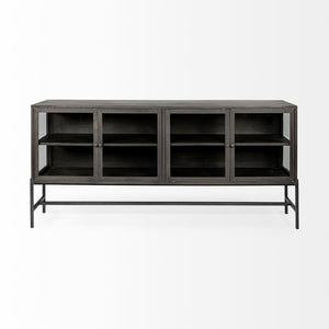 Mercana Arelius Sideboard with Glass Cabinet Doors - Stylish Storage Solution for Modern Living Spaces Black-Brown Wood | Black Metal 69011