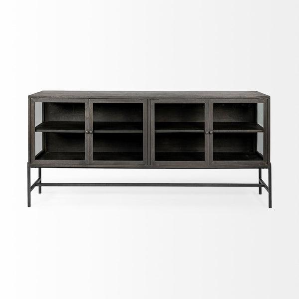 Mercana Arelius Sideboard with Glass Cabinet Doors - Stylish Storage Solution for Modern Living Spaces Black-Brown Wood | Black Metal 69011