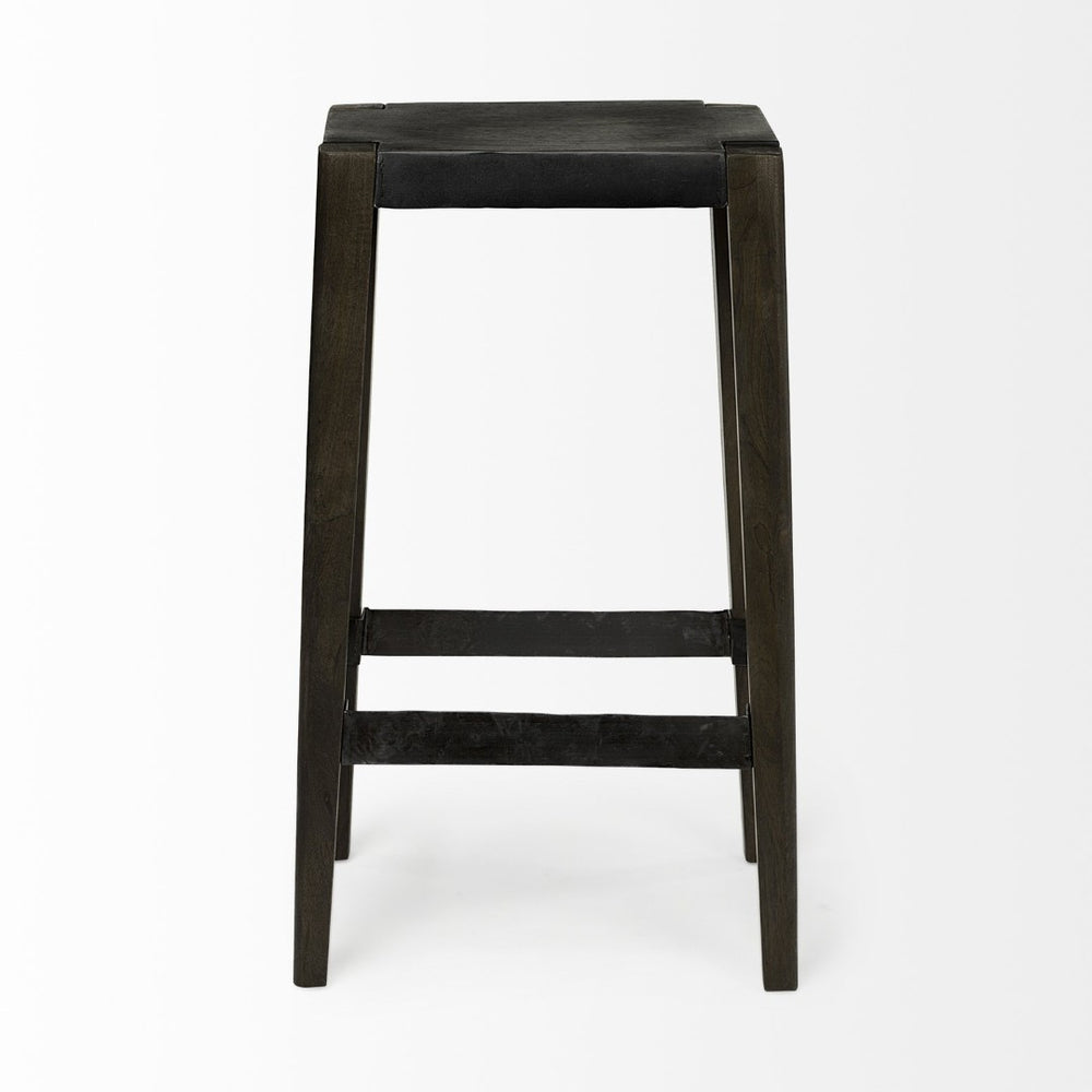 Mercana Nell Industrial-Style Stool with Solid Mango Wood Legs for a Modern Farmhouse Kitchen or Dining Area 69007