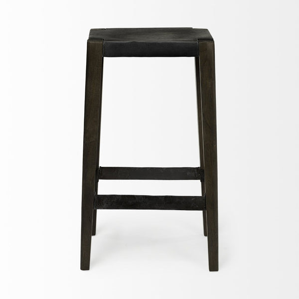 Mercana Nell Industrial-Style Stool with Solid Mango Wood Legs for a Modern Farmhouse Kitchen or Dining Area 69007