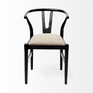 Mercana Trixie Elegant Dining Chair with Sculpted Wood Frame - Mid-Century Modern Comfort for Your Home Beige Fabric | Black Wood 68865
