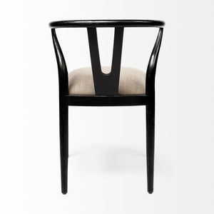Mercana Trixie Elegant Dining Chair with Sculpted Wood Frame - Mid-Century Modern Comfort for Your Home Beige Fabric | Black Wood 68865