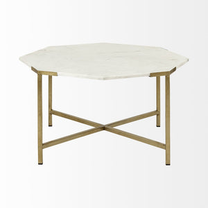 Mercana Vincent 33" Octagonal Coffee Table with Luxe Marble Top and Elegant Crisscross Iron Base Design 68850-AB