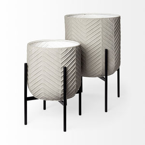 Mercana Mabel Elegant Metal Plant Stands with Black Iron Base for Stylish Indoor Greenery Display Eggshell Metal | Set of 2 68815