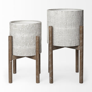 Mercana Groot Modern Plant Stands with Wooden Base - Elegant Decor for Mid-Century and Coastal Spaces 68817