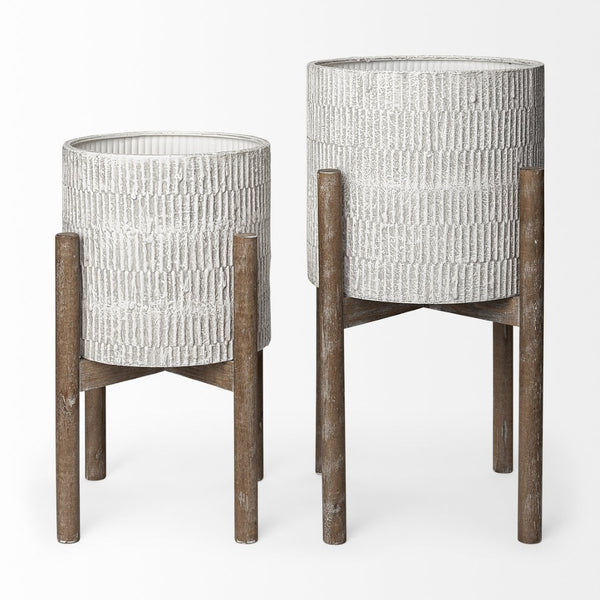 Mercana Groot Modern Plant Stands with Wooden Base - Elegant Decor for Mid-Century and Coastal Spaces 68817