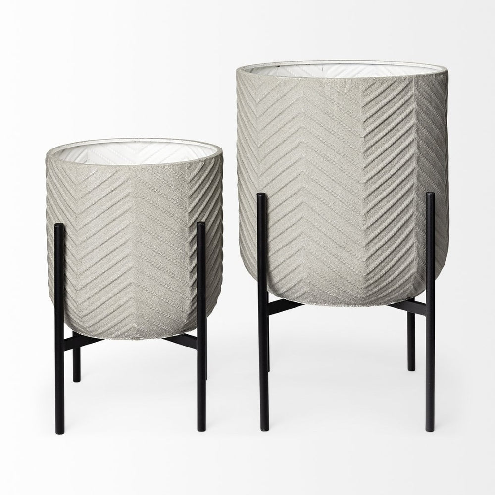 Mercana Mabel Elegant Metal Plant Stands with Black Iron Base for Stylish Indoor Greenery Display Eggshell Metal | Set of 2 68815