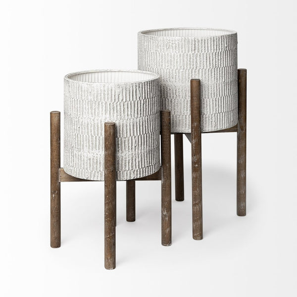 Mercana Groot Modern Plant Stands with Wooden Base - Elegant Decor for Mid-Century and Coastal Spaces 68817