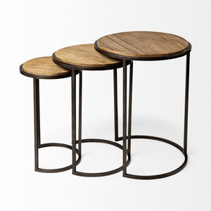 Mercana Glover Set of 3 Rustic Industrial Nesting Accent Tables for Stylish Living Room Décor and Flexibility 68814