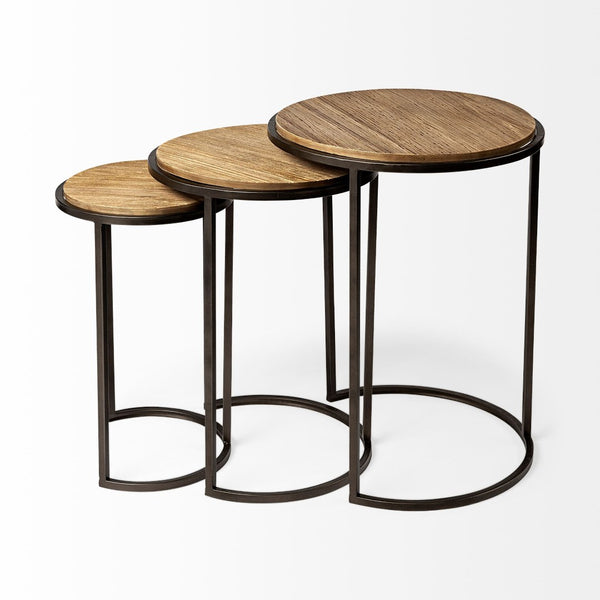 Mercana Glover Set of 3 Rustic Industrial Nesting Accent Tables for Stylish Living Room Décor and Flexibility 68814