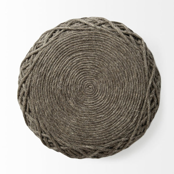 Mercana Allium Handwoven Wool Pouf - Artisanal Oatmeal Cylinder for Versatile Seating & Cozy Accent Decor Dark Brown Wool 68730