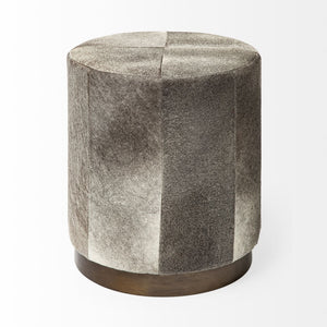 Mercana Zahavi I Handcrafted Cowhide Ottoman - Versatile Cube Accent for Modern, Boho, or Luxe Interiors Gray Hair-On-Hide | Gold Metal | 20W 69056