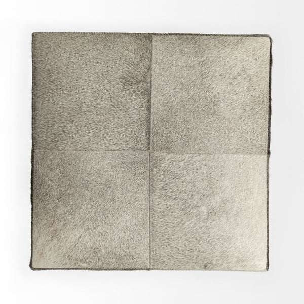 Mercana Zahavi I Handcrafted Cowhide Ottoman - Versatile Cube Accent for Modern, Boho, or Luxe Interiors Grey Hair-On-Hide 69055